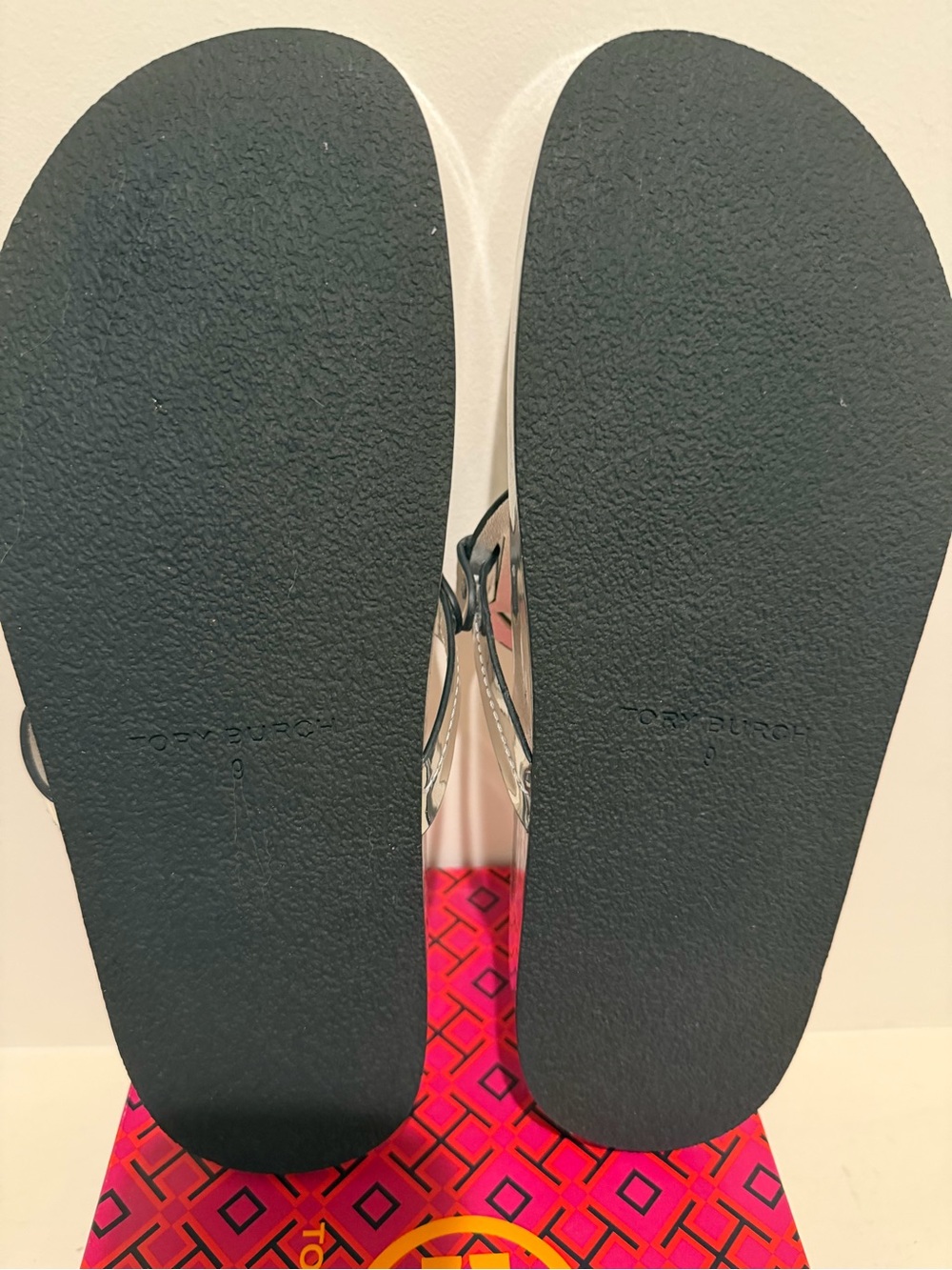 Tory Burch Metallic Silver Logo Thong Sandals - Picture 5 of 9